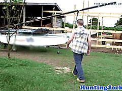 Pickedup hunky farmer cums while throated